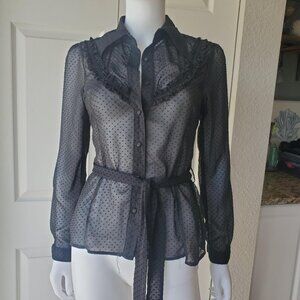 y2k sheer long sleeve black blouse size medium